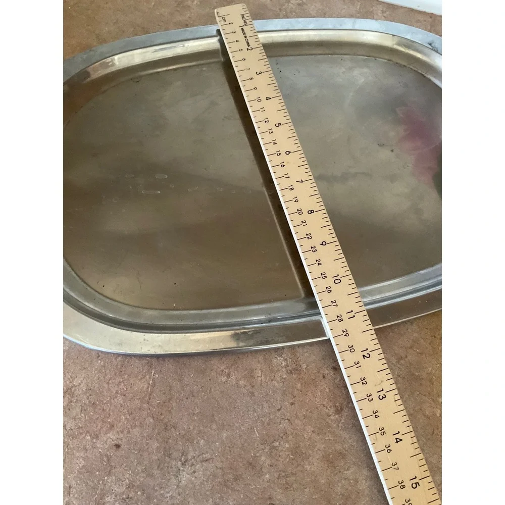 Vintage Oval Stainless Steel Serving Platter Tray with Handles 19.5 Inch MCM